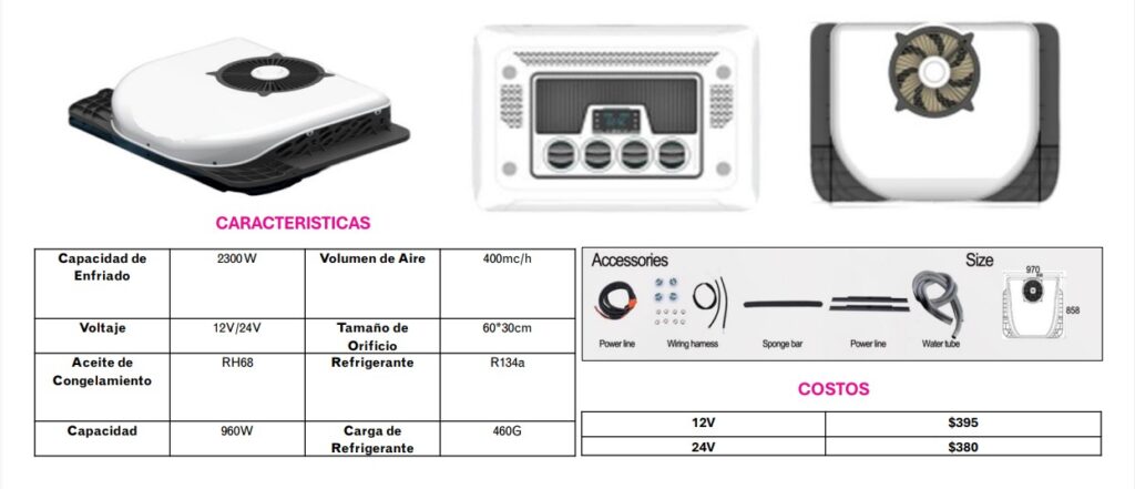 AIRE ACONDICIONADO INTEGRADO TIPO TECHO SED-30,000G 12V 1900W