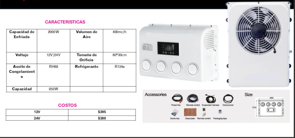 AIRE ACONDICIONADO INTEGRADO TIPO MOCHILA 12V